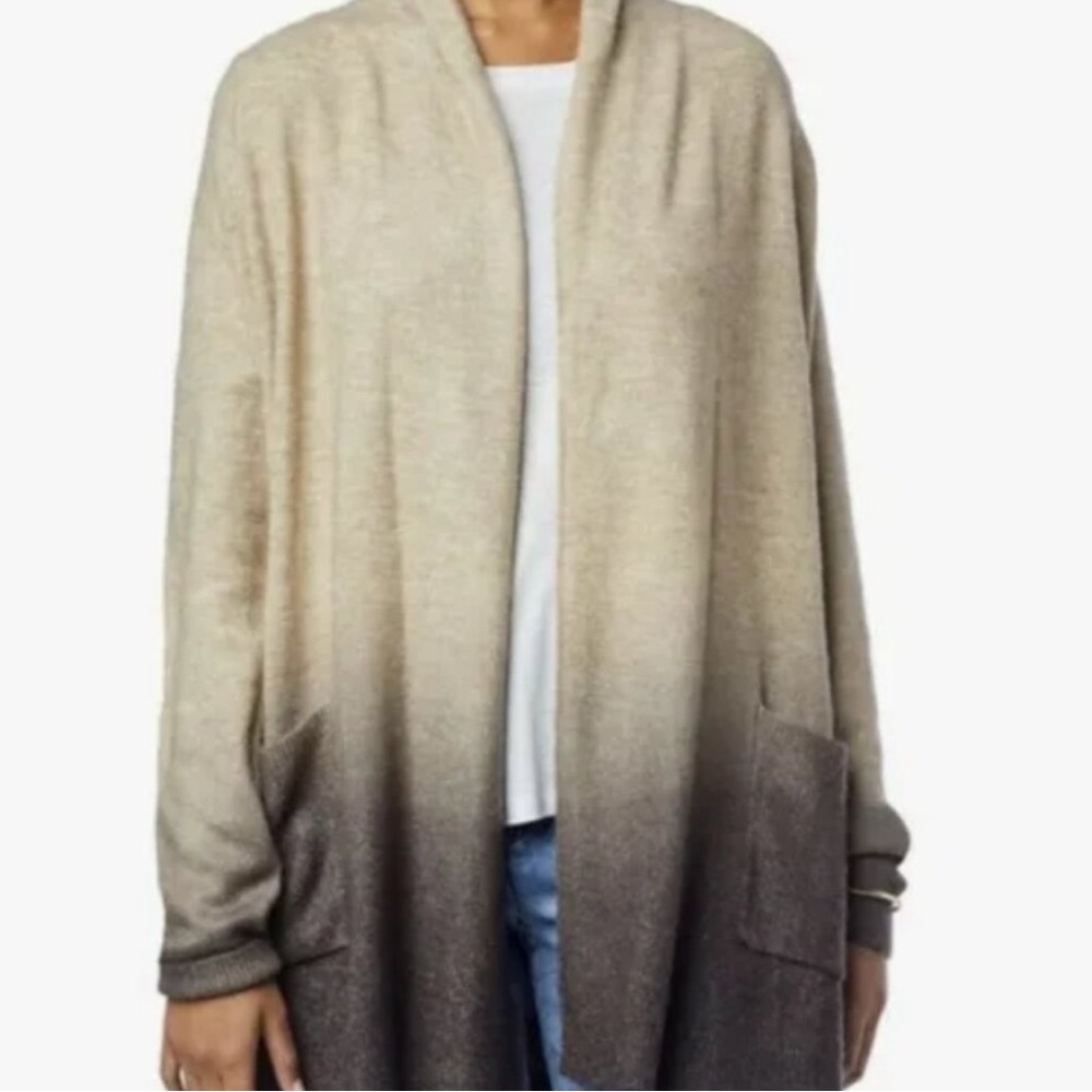 New! Democracy Ombre Cardigan with Pockets - Heather Oatmeal/ Charcoal